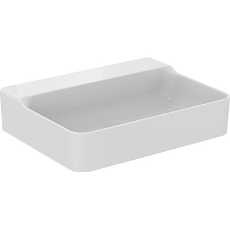 Lavabo CONCA 600x450x165mm, lijado blanco con IdealPlus sin orificio para grifería, con rebosadero IDEAL STANDARD