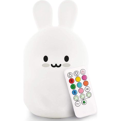 KOWOLL Veilleuse pour enfants, lampe de chevet, lumière multicolore avec télécommande, résistante aux chocs, respectueuse des yeux, luminosité et couleur réglables, 9,8 x 9,8 x 14,5 cm (1/5)
