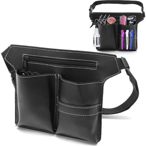 Sac à Outils Coiffeur en PU, Trousse de Coiffeur Professionnelle, Ceinture Réglable, Pochette pour Ciseaux, Peignes, Rasoirs, Plusieurs Poches pour Salon et Usage Domestique (1/5)