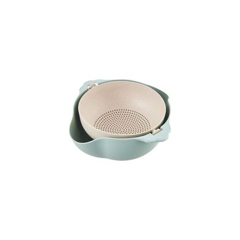 2-in-1 Multifunktionales Küchensieb mit doppellagigem Abtropfkorb und integriertem Korb – Blau – 1 Stück – Crezuo