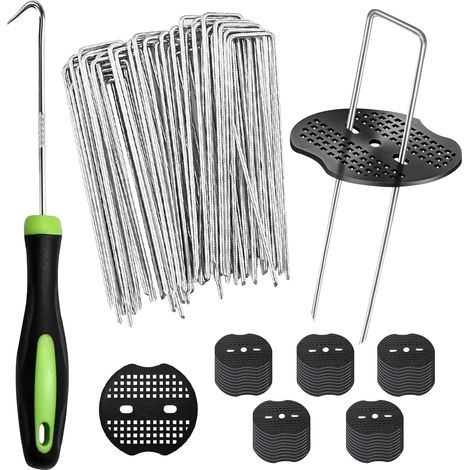 Agraphes de Fixation en Galvanisé, 50 Pcs Agrafes de Jardin et 50 Rondelles, Anti Rouille Piquets de Fixation de Jardin, Pelouse Agrafes, pour Tissu de Mauvaises Herbes, Tente, Gazon Artificiel (1/5)