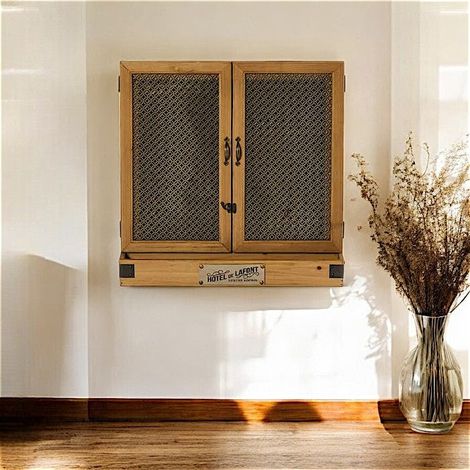 Pier Import – Tableau mural vintage 2 portes en bois de sapin massif – Dimensions 60x11x60 cm – Rangement pratique et élégant – Structure en fer