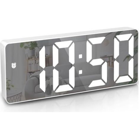 Réveil Numérique, Alarm Réveil LED avec Fonction Snooze, Luminosité réglable, ave mode jour de travail(Blanc+Police blanc) (1/4)