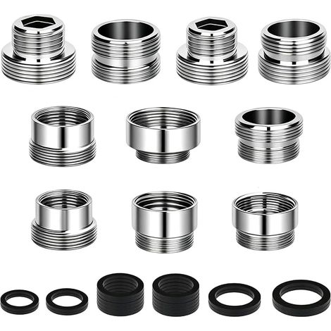 10 Pièces Adaptateur Robinet Kit, Adaptateurs de Robine Double Filetage en Métal Argenté avec Joint en Caoutchouc, pour Évier de Cuisine, Tuyau D'arrosage et Filtre à Eau (1/5)