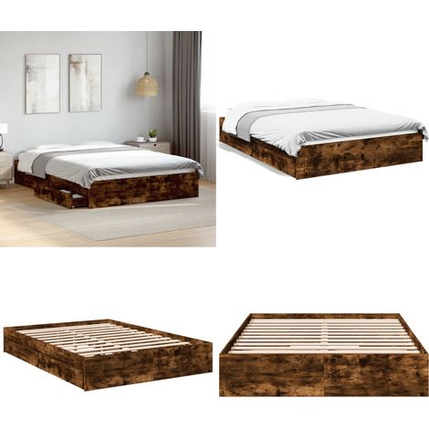 Cadre de lit avec tiroirs sans matelas chêne fumé 120x200 cm - Cadre De Lit - Lit Double - Lit Avec Tiroirs - Meuble Chambre - Meubles Design - Home & Living (1/5)