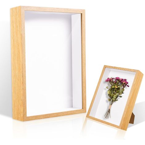 Cadre photo 3D 31x22,5 cm, bois profond 5 cm, vitrine pour fleurs séchées, photos et souvenirs. (1/5)