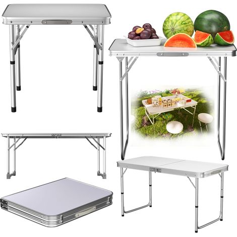 table de pique-nique de camping de jardin pliante en métal blanc 60x40x26 cm, table de support pliante robuste, matière plastique, adaptée au barbecue (1/5)