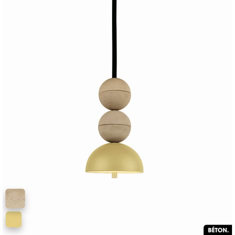 Lampe de suspension en béton - BOSFOR CONCRETE SABLE - CITRON 2 BALLES LED 14W (1/3)