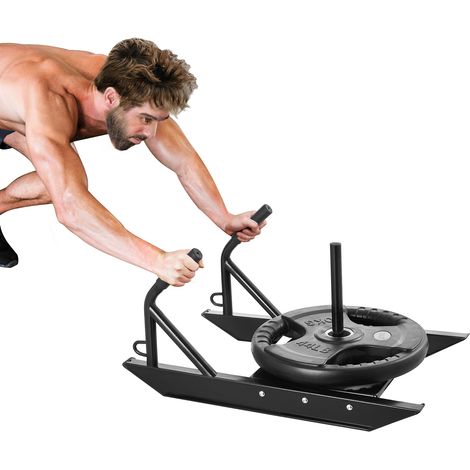 Mophorn Zugschlitten für Krafttraining, Fitnessgerät für Kraft und Geschwindigkeit, bis zu 500 lbs, mit Griff, kompatibel mit 1" und 2" Gewichtsplatten, schwarz