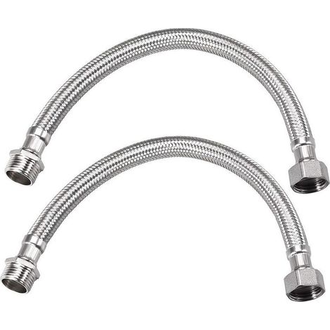 Connecteur de ligne d'alimentation de robinet G1/2 femelle x G1/2 mâle 16 pouces de longueur tuyau en acier inoxydable 304 2 pièces (1/5)
