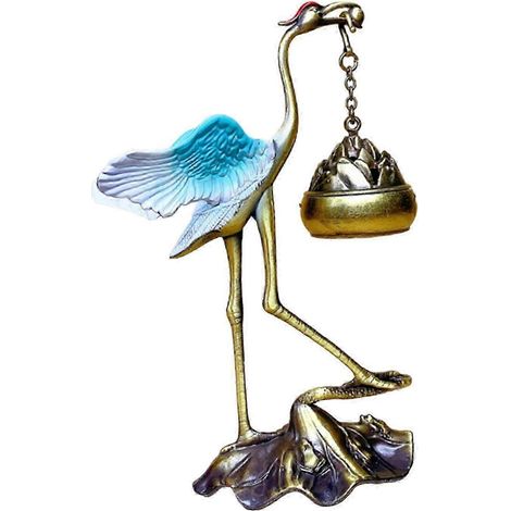 Kranich-Statue, dekorative Figur, hängender Räuchergefäß, Vintage-Räuchergefäß aus Metall, Aroma-Ornament für Wohnzimmer/Schreibtisch-Blue Bronze