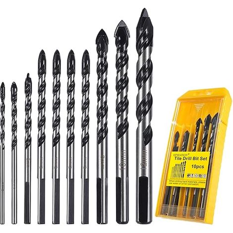 Juego de 10 brocas multimateriales HPMAISON para porcelana, cerámica, ladrillo, plástico, cemento, madera, vidrio, espejos y azulejos (3, 4, 5, 6, 6, 6, 6, 8, 10, 12 mm) (1/5)