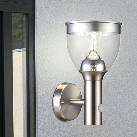 Solarlampen für Außen Garten Solarstrahler grau klar für Außen mit Bewegungsmelder Solarwandleuchten Edelstahl, Sensor, LED, H 28,7 cm (1/5)