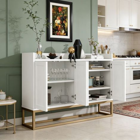 Buffet - Küchenbuffet 4 Türen - Weiß - Ohne Griffe - 120x30x80 cm