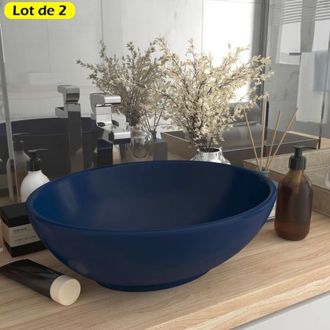 Lot de 2 Vasques de Salle de Bain Ovale. Bleu Foncé Mat. Lavabo moderne SANS Mitigeur (1/5)