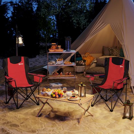 Juego de 2 sillas plegables de camping con bolsa térmica, portavasos, reposacabezas y 2 bolsillos. Sillas de jardín de tela Oxford y metal. Capacidad de carga de hasta 120 kg. Medidas: 94 x 62 x 100 c