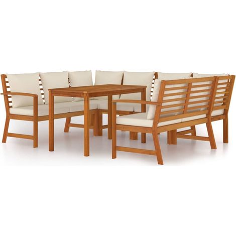Ensemble à manger de jardin coussins 7 pcs Bois acacia (1/5)