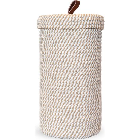 Organiseur de Papier Toilette en Coton Tressé avec Couvercle, Support sur Pied pour 3 Rouleaux, Panier de Rangement pour Salle de Bain (1/5)