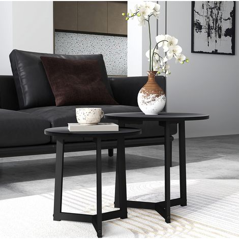 Mesa de centro 48x45 cm negra en acero y MDF con diseño moderno y formato apilable (1/5)