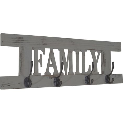 Perchero de pared HHG-987 Family, panel perchero armario, shabby look vintage 60x21cm, gris, shabby