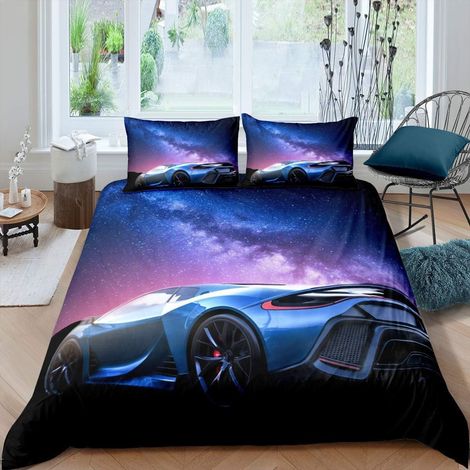 Voiture Housse de Couette Bleu Racing lit d'enfant ensemble garçon fille adolescent Roadster Parure de Lit sports extrêmes thème Design Housse de Couette 140x200cm décoratif (1/4)