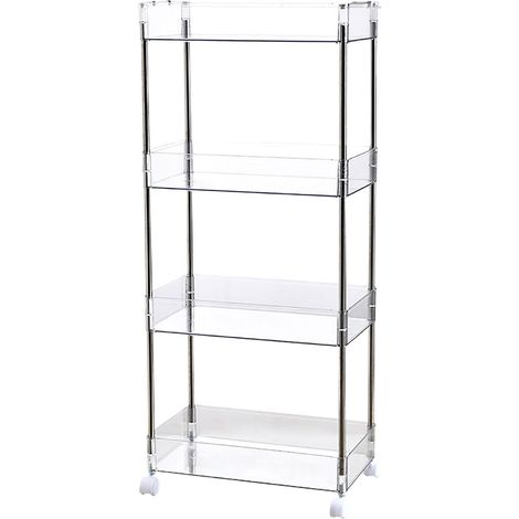 Étagère de rangement transparente en acrylique avec roulettes pour cosmétiques et snacks, 4 niveaux 86,2x37x20,5 cm, chariot mobile amovible pour chambre étudiante et salle de bain (1/5)