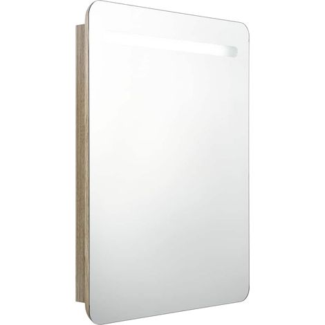 Armoire murale de salle de bain à miroir à LED - Meuble de rangement Chêne 60x11x80 cm BV419087 - BonneVie (1/5)
