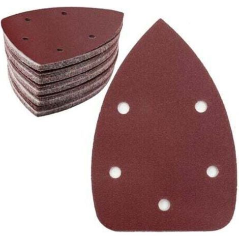 Lot de 50 feuilles de papier abrasif triangulaire, grain 240, 5 trous, papier abrasif auto-agrippant, papier abrasif delta pour ponceuse triangulaire 140 x 100 mm (1/4)