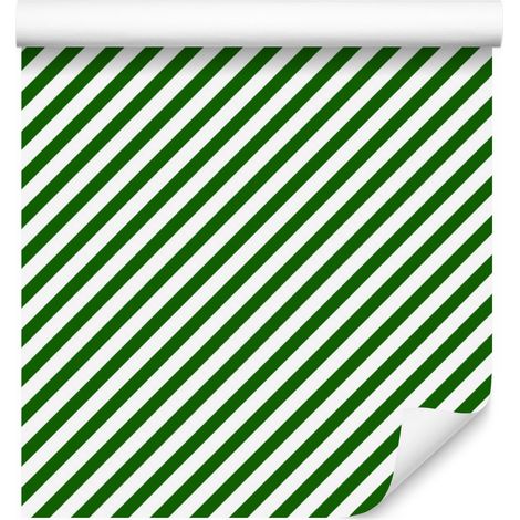Papel pintado de rayas navideñas verdes y blancas para salón y dormitorio, 50x1000 cm. (1/5)