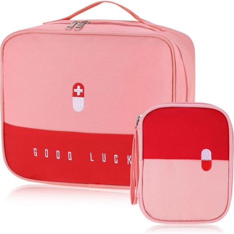 Erste Hilfe Tasche 2er Set, Reiseapotheke wasserdicht mit Trennwänden, Rosa
