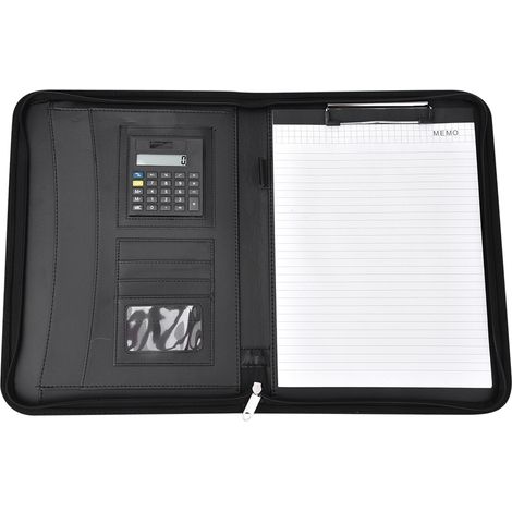 Pochette à Rabat en PU A4 avec Fermeture Éclair, Classeur de Documents, Organisateur Papier pour Réunion d'Affaires, Fournitures de Bureau, Noir (1/5)
