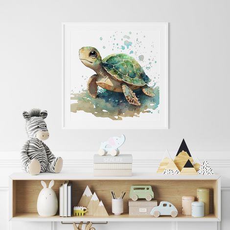 Poster / Affiche carrée Enfants - Tortue coloré - 50x50 cm (1/3)