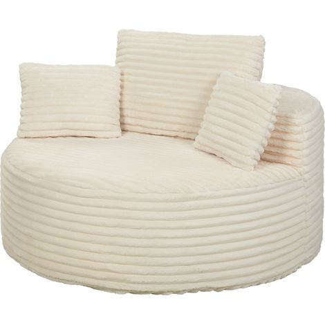 Fauteuil à assise profonde, canapé une place sans structure fixe, entièrement en mousse, 4 coussins, blanc crème (1/5)