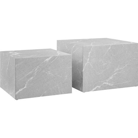 Lot de 2 Tables Basses Cubes Effet Marbre Gris pour Salon, 58x58 cm et 50x50 cm - PANGIVO (1/4)