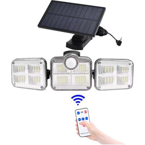 Éclairage Solaire Extérieur avec Détecteur de Mouvement, 122LED IP65 Étanche Lumières de Sécurité avec 3 Têtes, Projecteur Solaire pour Jardin, Extérieur, Chemin, Allée, Entrée