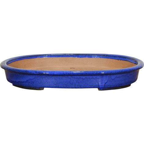 Vaso bonsai ovale smaltato blu 56 cm