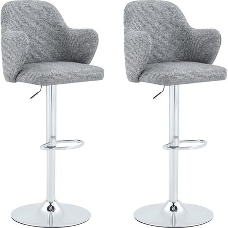 Lot de 2 tabourets de bar réglables en tissu gris avec accoudoirs, pivotants à 360°, pour bar et cuisine (1/5)