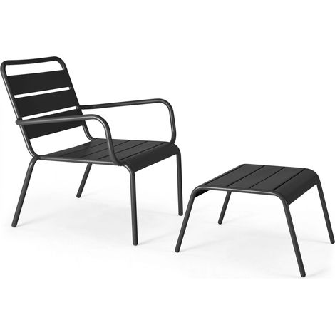 Fauteuil relax et repose pied en métal anthracite - Palavas (1/10)