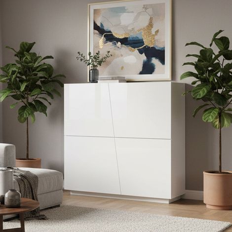 Dmora - Kommode Dlorier, Küchen-Sideboard mit 4 Türen, Wohnzimmer-Buffet, 100% Made in Italy, cm 120x43h126, glänzend weiß (1/5)