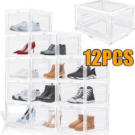Boîtes de rangement pour chaussures, design empilable, visibilité transparente, Paquet de 12 (1/5)