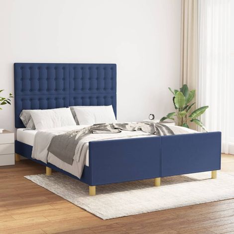 Lit double pour adulte avec tête de lit - Cadre de lit Bleu 140 x 200 cm Tissu BV840107 - BonneVie (1/5)
