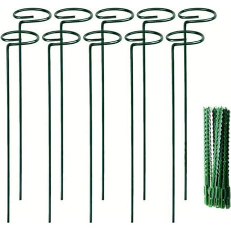 Lot de 10 tuteurs pour plantes, 40 cm, avec 20 attaches torsadées, pour pivoines, amaryllis, soucis, coréopsis, plants de tomates, jeunes arbres, etc.