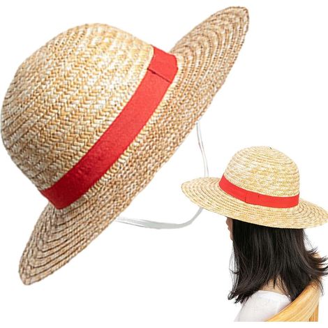 Chapeau De Paille Anime - 35 Cm Chapeau De Soleil Rouge Rayure Plage, Costume De Cosplay (1/5)