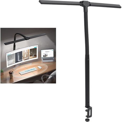 Lampe de bureau LED à pince, lampe de chevet avec protection oculaire, lampe de lecture, lampe de chevet avec pince, 100-240 V, noir, norme européenne (1/5)