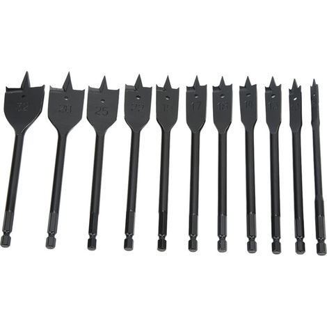 11 Pièces Mèches à Bois Plat Professionnelles en Acier Dur Hexagonal pour Travail du Bois (1/5)