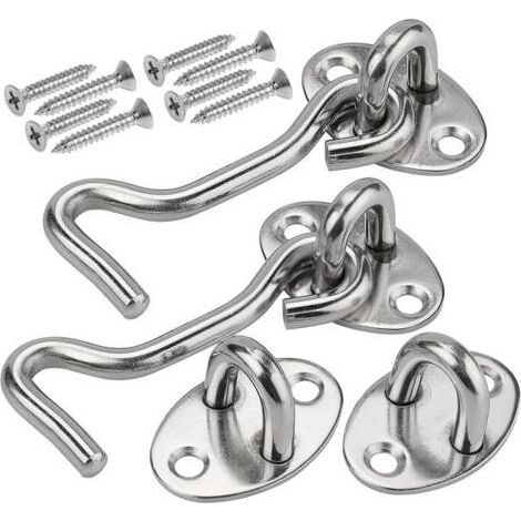 Lot de 2 crochets tempête de 8,3 cm avec œillet en acier inoxydable - Grande taille pour porte - Crochet de cabine - Pour porte de garage, fenêtre (1/5)