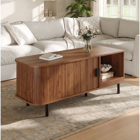 Couchtisch mit Schiebetür und Stauraum, 110 x 40 x 55 cm, Walnuss HAVRYA (1/5)