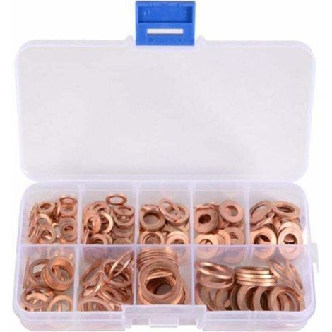 200 Pcs Metal Cuivre Plates Rondelles Assortiment de Rondelles Métal Kit Plate Bagues D'étanchéité en Cuivre Idéal pour les Bouchons de Vidange L'eau le Carburant et les Raccords Hydrauliques (1/4)