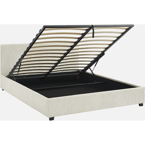 Cama con somier abatible y cabecero 160x200cm, acabado en pana fina