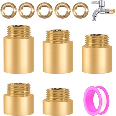 5 Pièces Rallonge de Robinet 1/2" Rallonge Laiton 1/2 Male Femelle Rallonge Filetée en Laiton Extension de Raccord Fileté pour l'Installation de Chauffage et d'Eau Potable (1/5)